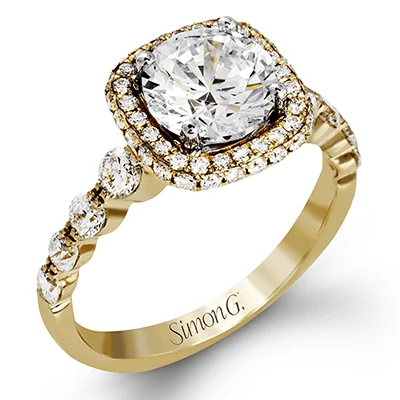 personalized titanium rings-Simon G. Double Halo Pave Engagement Ring in 18K Yellow Gold