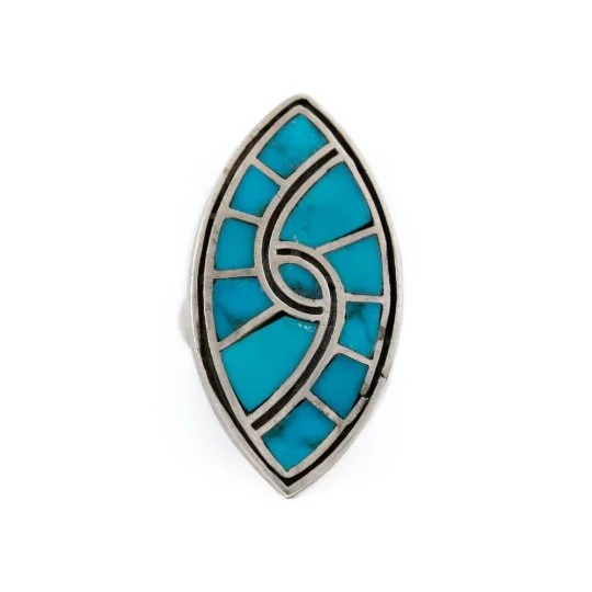 men’s wedding rings-1970's Turquoise Shield Inlay Ring