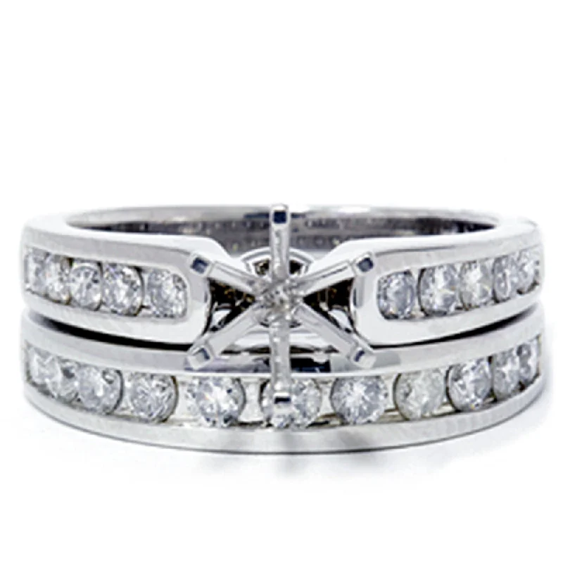 men’s rings with engravings-1ct Diamond Engagement Matching Wedding Ring Setting 14K White Gold