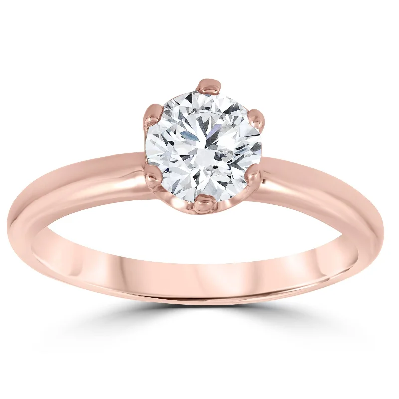 personalized rings for couples-1ct Round Diamond Solitaire Engagement Ring 14K Rose Gold