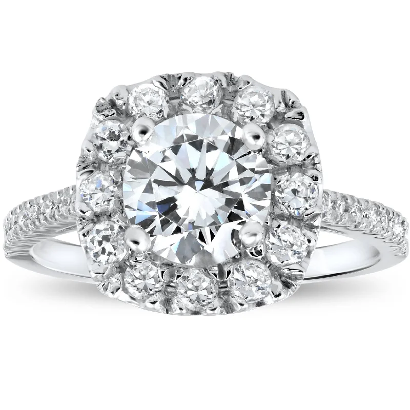 affordable engagement rings-2 1/2CT Round Cut Diamond Solitaire Engagement Ring Gold Enhanced Halo