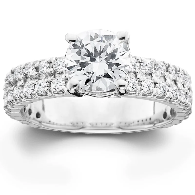 personalized diamond rings-2 3/8ct Diamond Pave Double Row Engagement Ring 14K White Gold