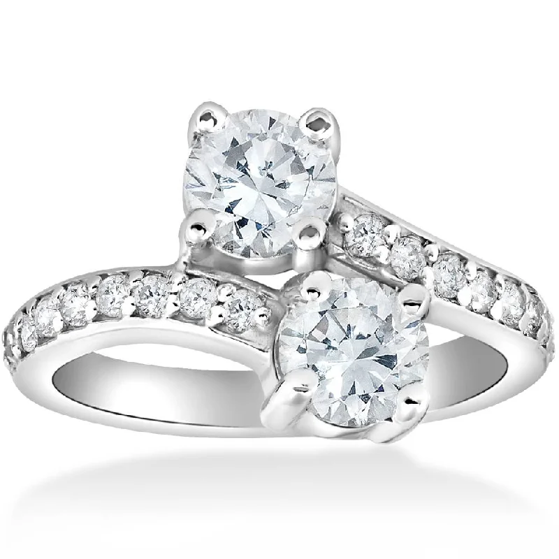 white gold wedding bands for women-2 Carat Forever Us Two Stone Round Diamond Engagement Ring 14K White Gold