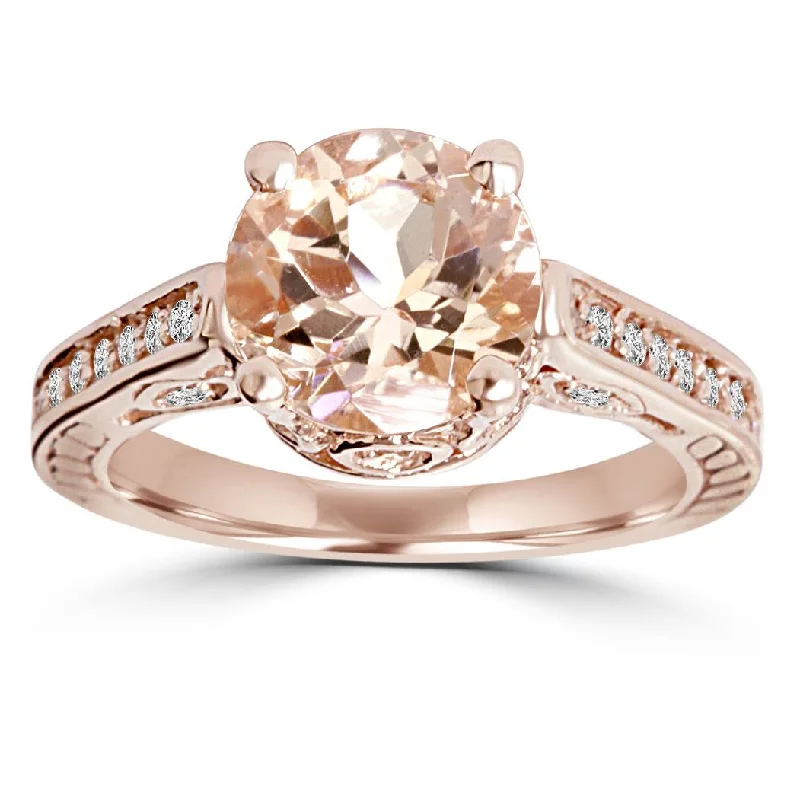 men's gold engagement rings-2 Carat Morganite & Diamond Vintage Engagement Ring 14K Rose Gold