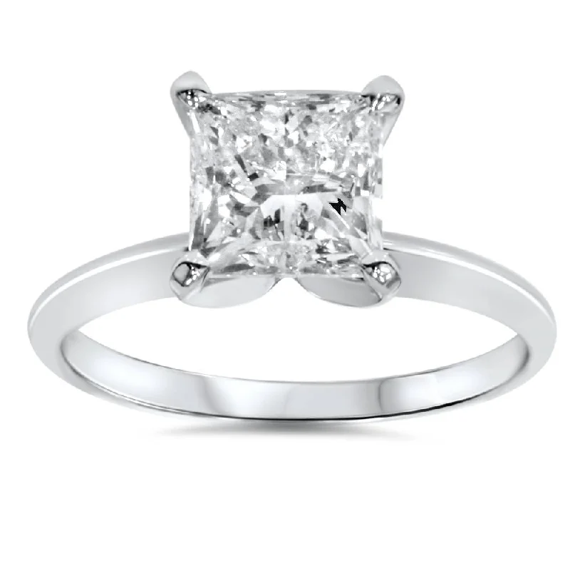 men’s diamond wedding rings-2ct Princess Cut Diamond Solitaire Engagement Ring 14K White Gold