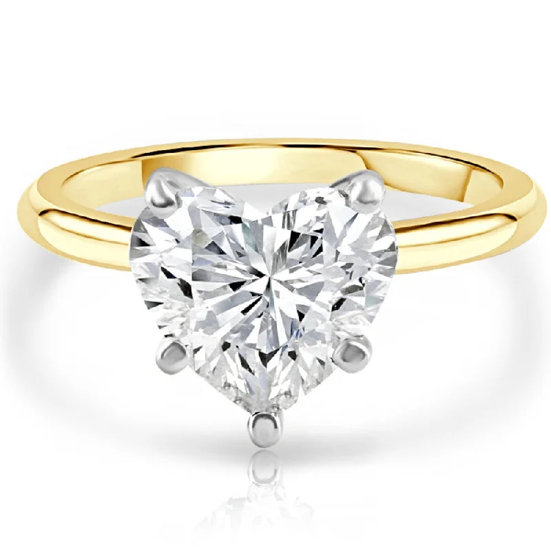 wedding ring sets with diamonds-3.06Ct 14k Gold Two Tone Certified Lab Grown Heart Cut Diamond Engagement Ring