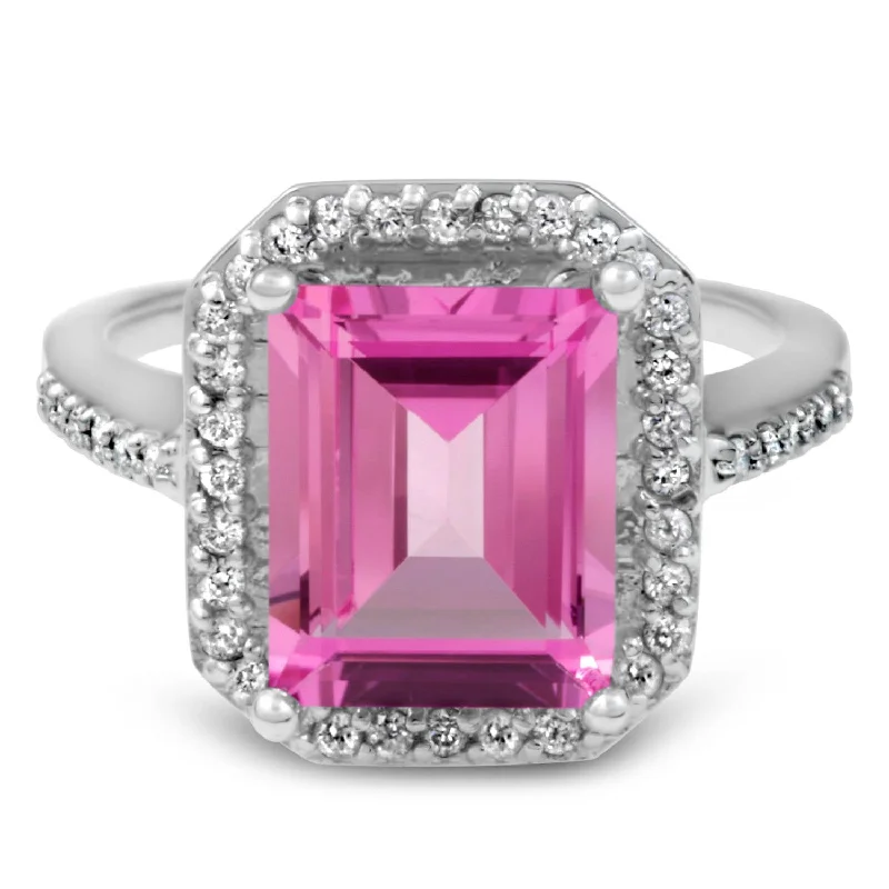 men's silver wedding rings-4 1/2ct Pink Topaz & Diamond Vintage Halo Engagement Ring White Gold