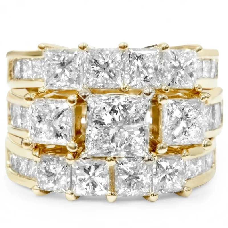 wedding band sets for women-4 1/3ct Princess Cut Enhanced Diamond Engagement Guard Ring Set 14K Yellow Gold