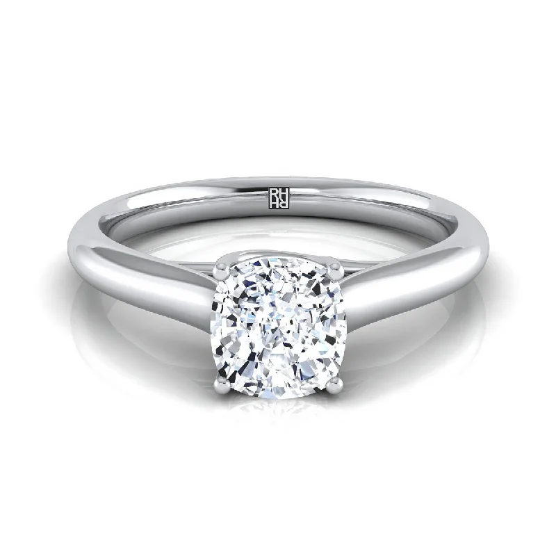 minimalist engagement rings-Platinum Cushion Rounded Classic Comfort Fit Solitaire Ring