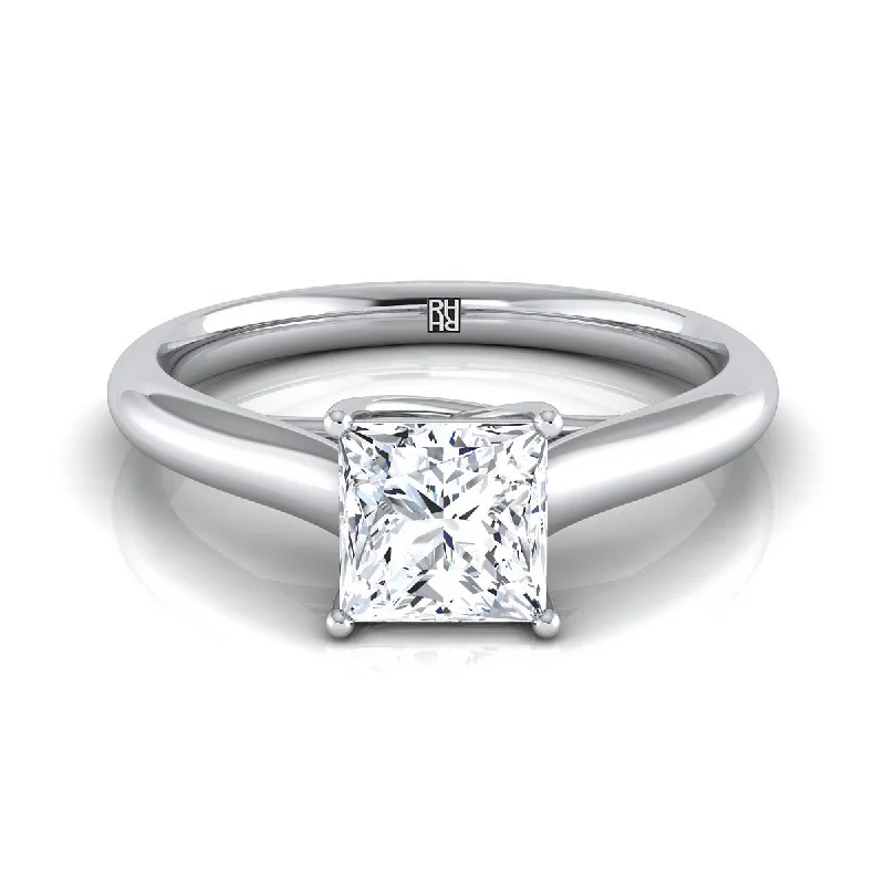 gold band rings for women-Platinum Princess Cut Rounded Classic Comfort Fit Solitaire Ring