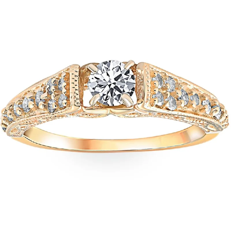 women’s gemstone rings-5/8ct Vintage Diamond Engagement Ring 14K Yellow Gold