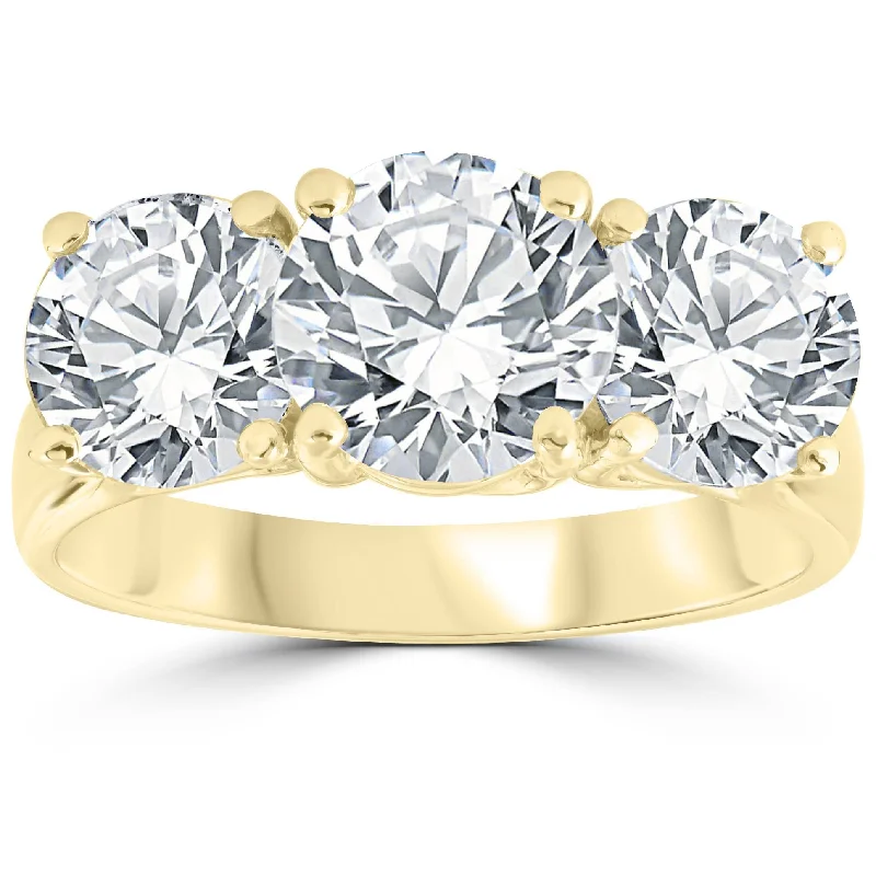 men’s rings with diamonds-5 ct Diamond 3 Stone Round Solitaire Engagement Ring 14K Yellow Gold