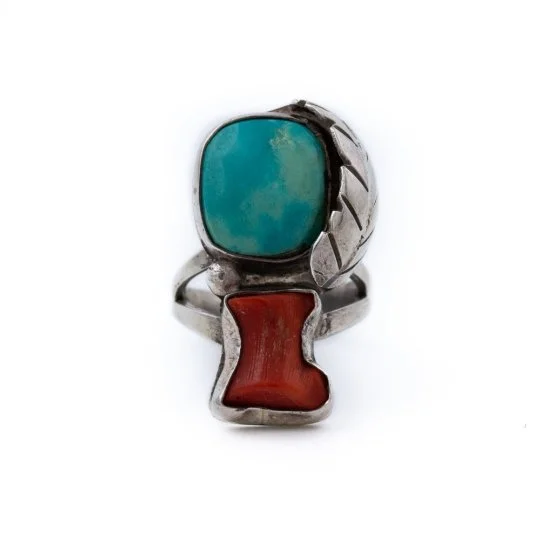 large diamond rings-Blue Turquoise x Red Coral Boot