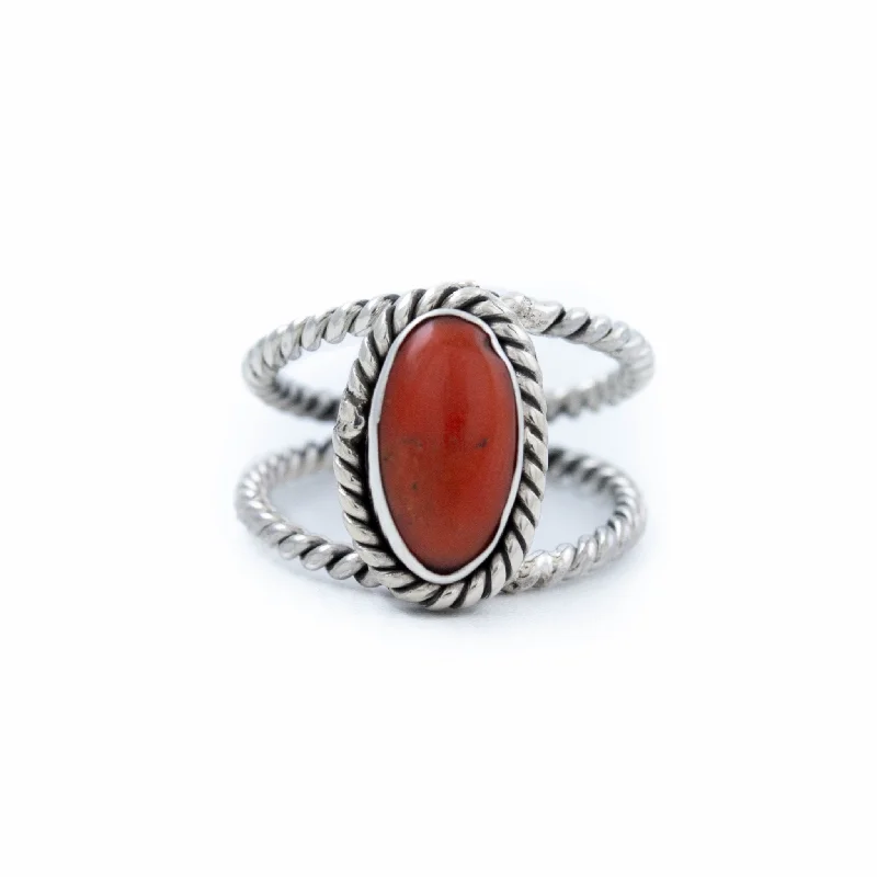 unique signet rings for men-Bright Red Coral Ring