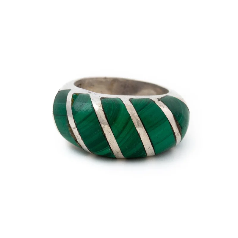 simple silver wedding bands-Bulbous 1970's Malachite Ring