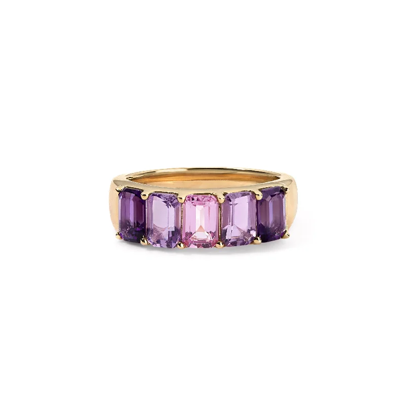 custom signet rings-Amethyst and Pink Sapphire 5 Stone Ring