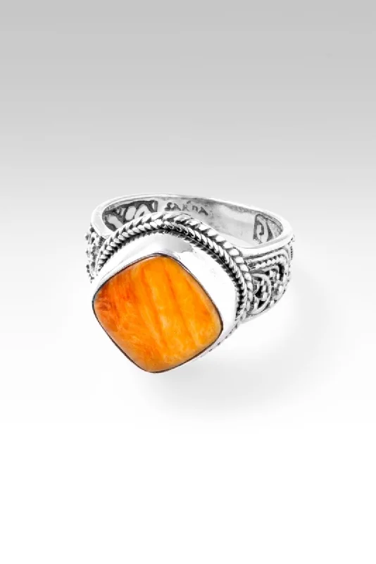 women’s custom promise rings-Come What May Ring™ in Orange Spiny Oyster