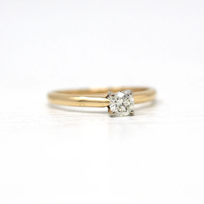 unique signet rings for men-Sale - Diamond Solitaire Ring - Vintage 14k Yellow & White Gold .27 Carat Engagement Solitaire - Size 6 Estate 1990s Bridal Dainty Jewelry