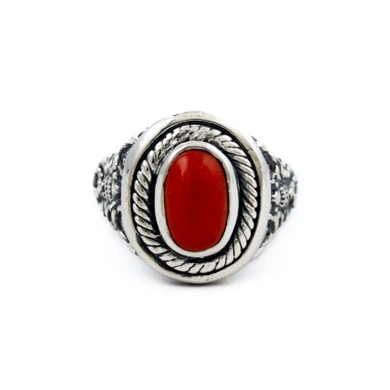 men’s wedding rings with engraving-Echoes of Egypt: Serqet's Scorpion  x Red Coral