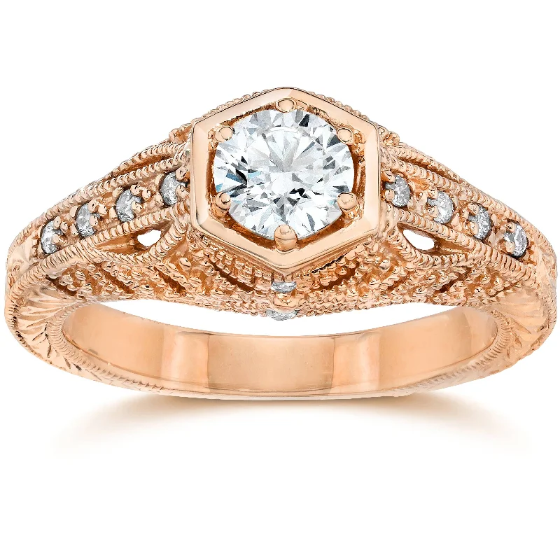 engagement rings with emeralds-Emery .70Ct Vintage Diamond Antique Engagement 14K Rose Gold