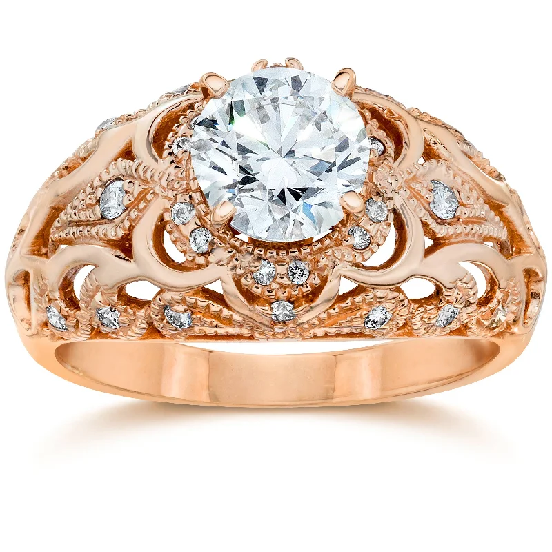 unique promise rings-Emery .75Ct Vintage Diamond Antique Engagement 14K Rose Gold