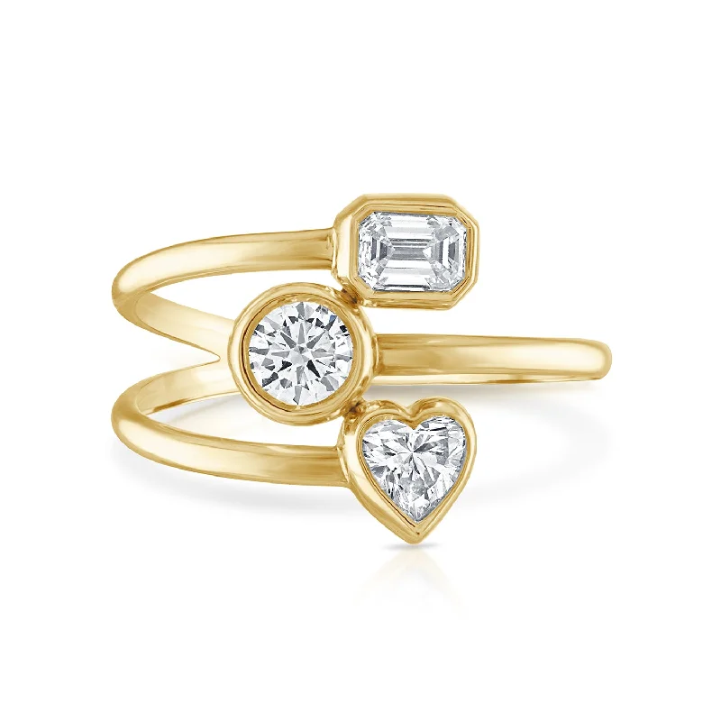 stackable gold rings for women-Fancy Bezel Three Stone Multi Shape Ring