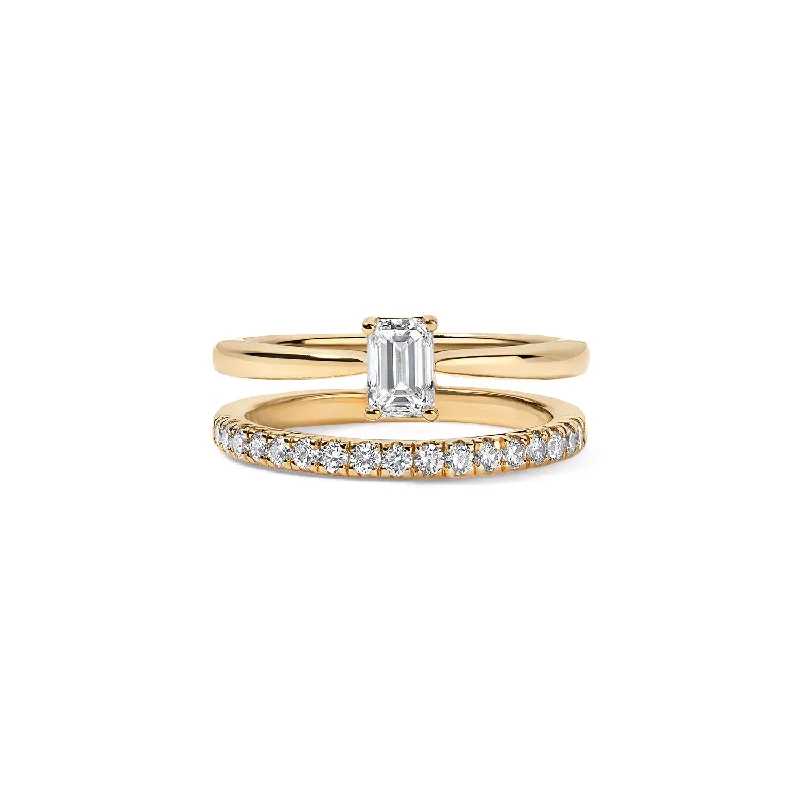 custom diamond engagement rings-Gold and Diamond Claw Ring with Emerald Cut Diamond