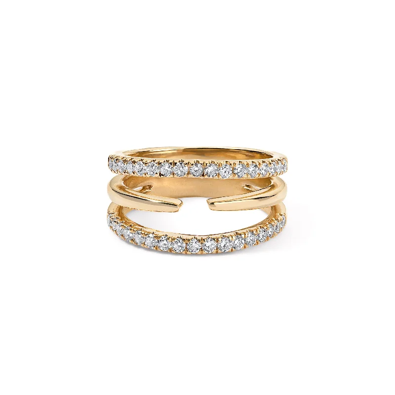 sapphire engagement rings-Gold and Diamond Three Row Claw Ring