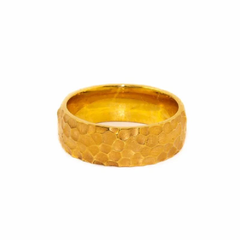 wedding bands with sapphires-Hammered X Yellow Wedding Band