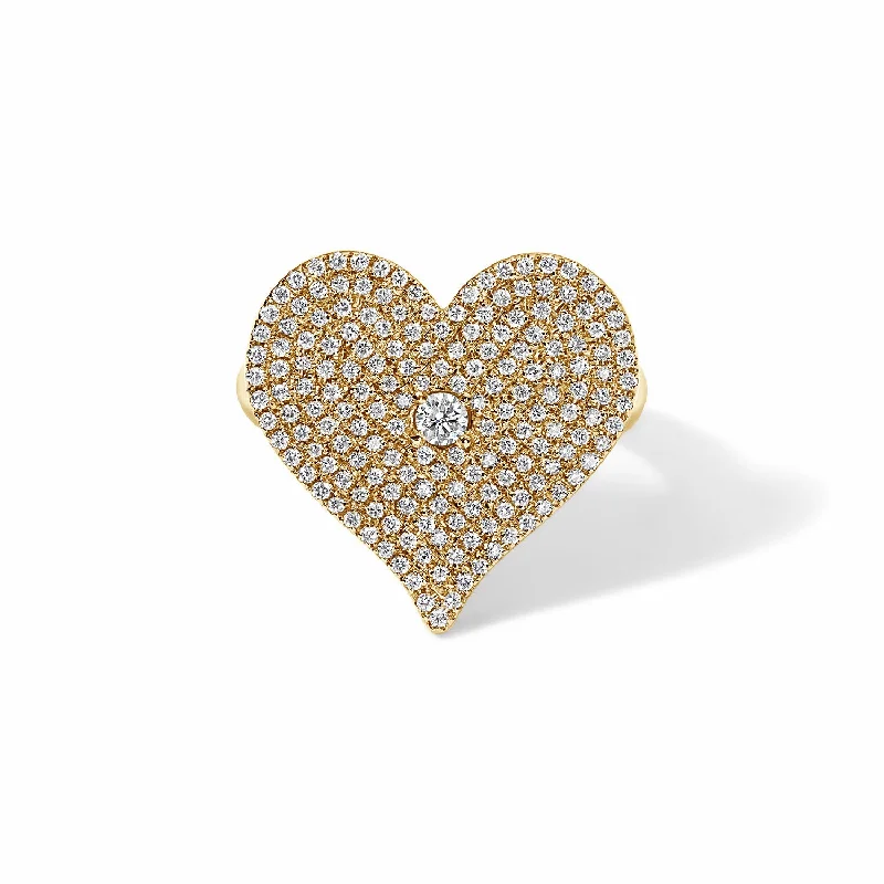 platinum wedding bands for women-Heartfelt Gold and Diamond Heart Ring