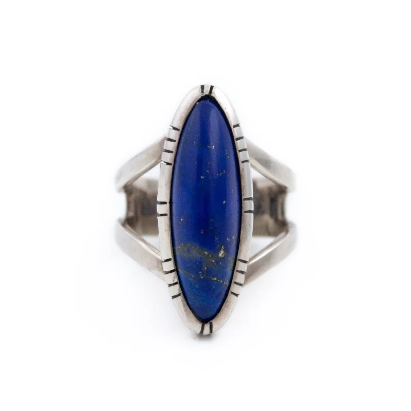 rose gold rings for men-Lapis Lazuli Blade Ring