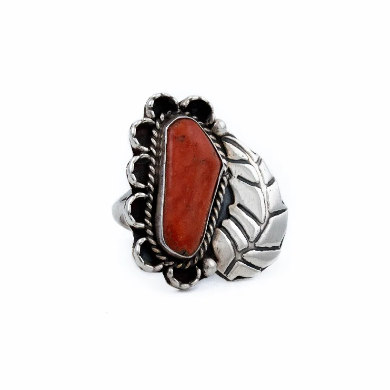 affordable engagement rings-Leaf-Bezel Coral Ring