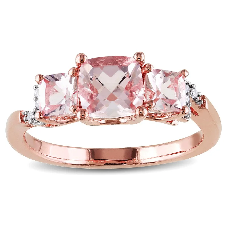 men’s gold promise rings-Miadora Sterling Silver Rose-Plated Morganite and Diamond Accent 3-Stone Engagement Ring (G-H, I1-I2)