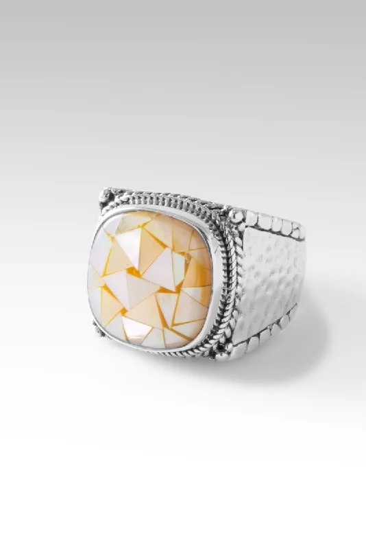 women’s platinum wedding bands-Peaceful Heart Ring™ in Golden Mother of Pearl Mosaic