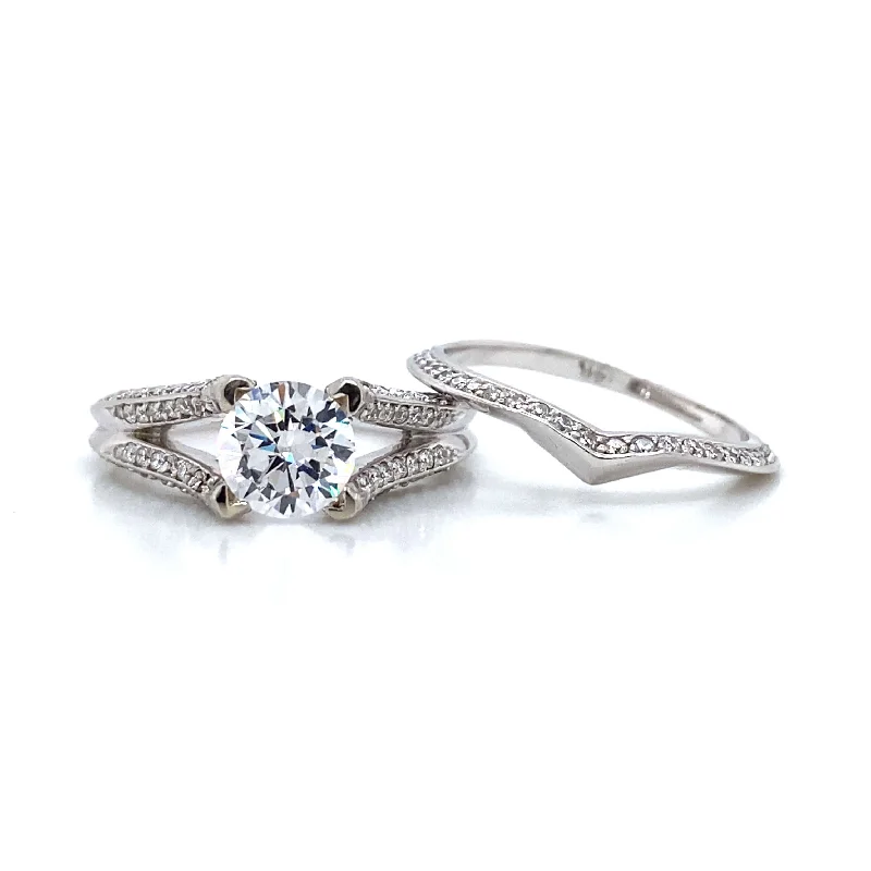 women’s anniversary rings-Pave Engagement Set in 14K White Gold