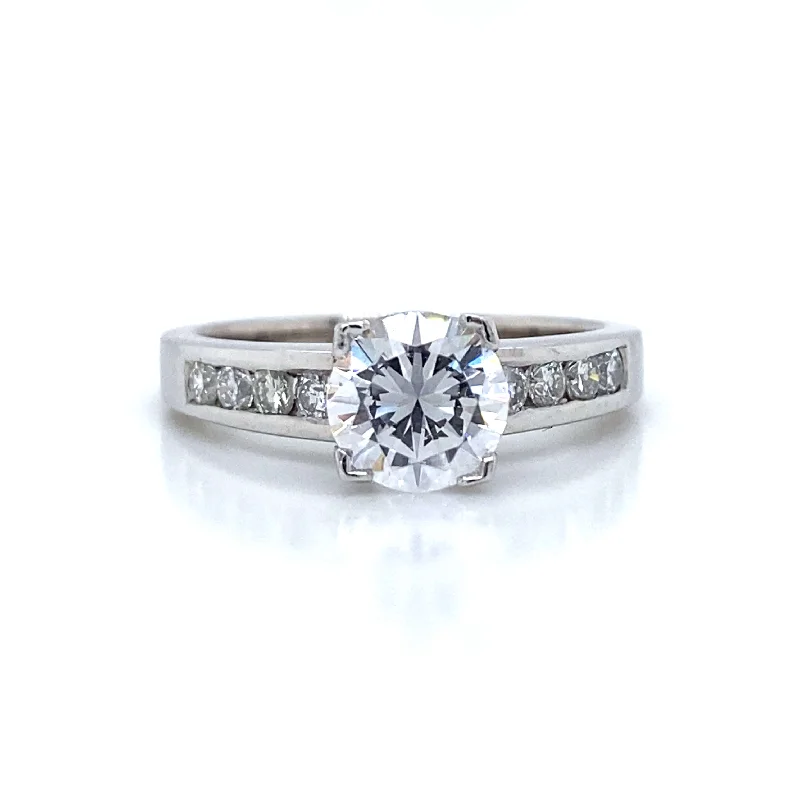 unique wedding bands for women-Side Stone Channel Set Engagement Ring in Platinum