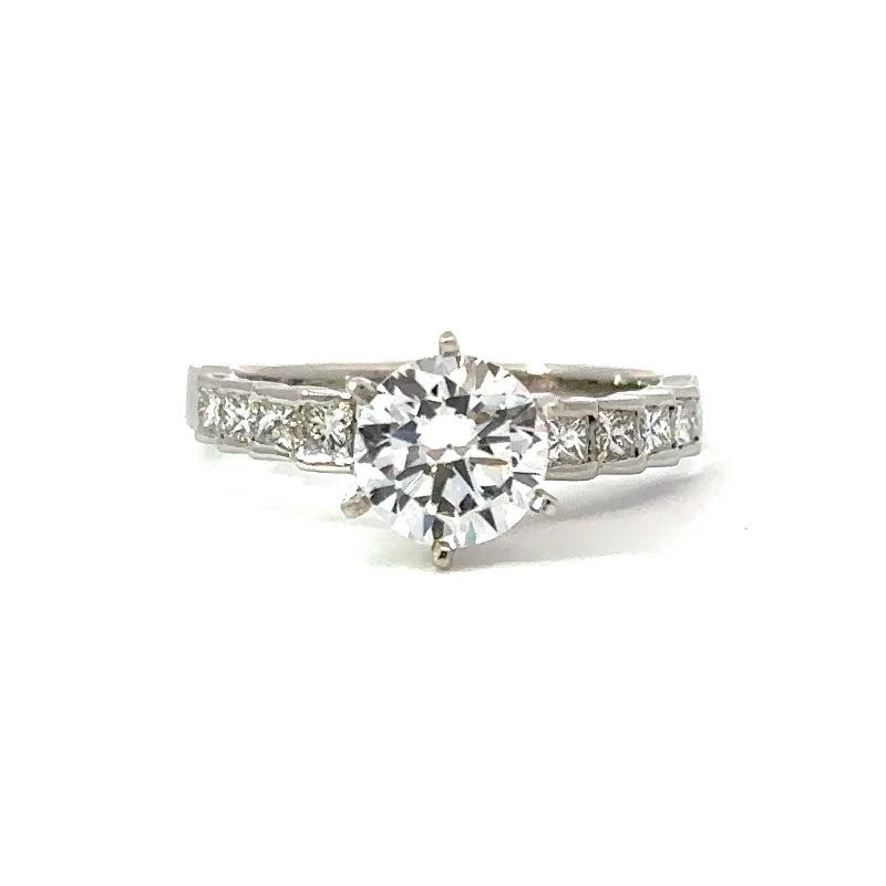 antique engagement rings-Side Stone Step Channel Engagement Ring in Platinum