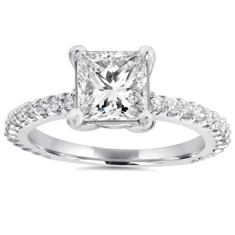 luxury rings for couples-Princess Cut Diamond 1 1/3 ct Engagement Ring 14k White Gold