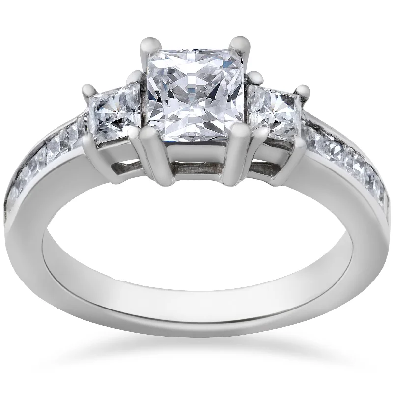 diamond engagement rings for men-Princess Cut Diamond Engagement Ring 3-Stone 1 1/2ct 14k White Gold