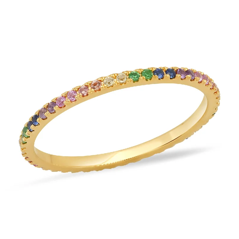 colorful gemstone rings-Rainbow Ombre Stack Band