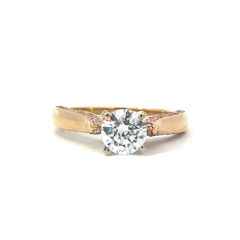 silver rings with diamonds-Side Stone Pave Engagement Ring in 14K Rose Gold