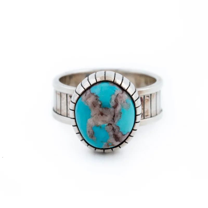 women’s wedding bands in gold-Silver x Bisbee Turquoise "Senro" Band