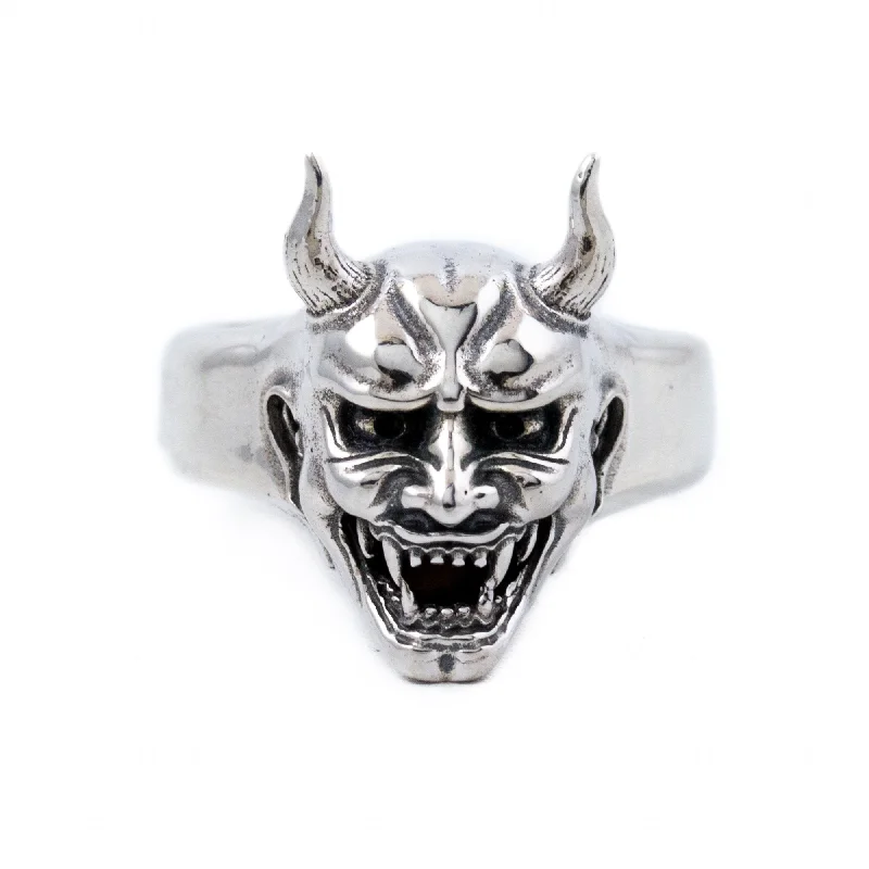 colored gemstone engagement rings-Silver Hannya Mask Ring