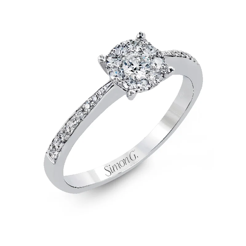 unique men’s engagement rings-Simon G. Halo Cluster Engagement Ring in 18K White Gold