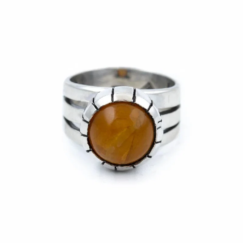 gemstone rings for women-Smooth Shank Amber Ring