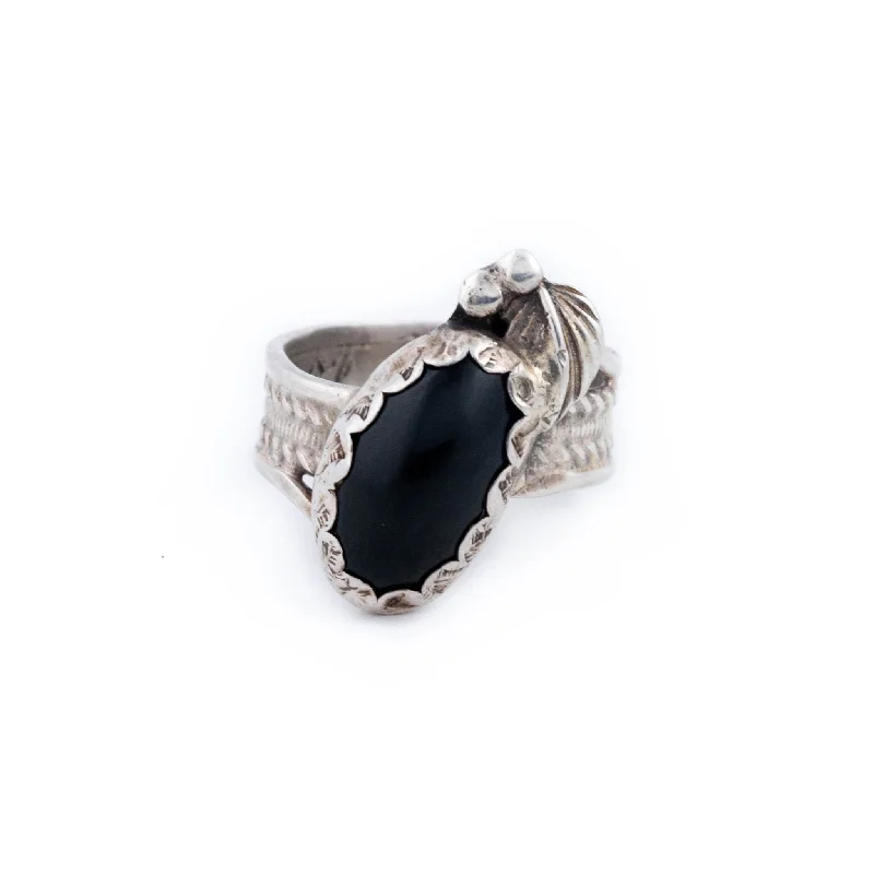 women’s platinum diamond rings-Solid 1970's Onyx Ring