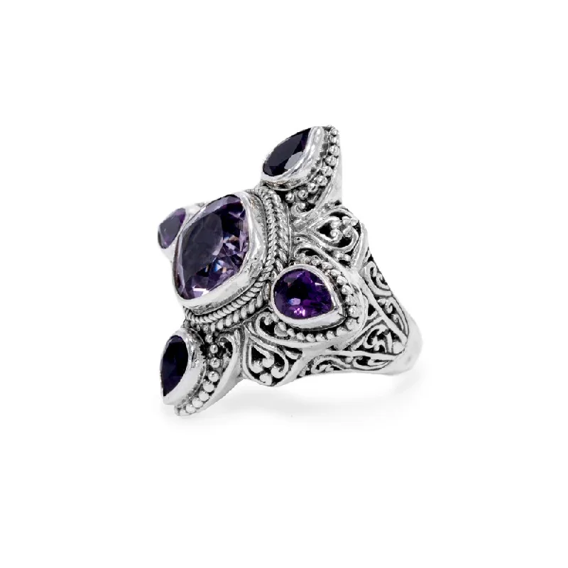 custom engraved wedding bands-Sterling Silver Filigree Rose De France Amethyst And African Amethyst Ring™