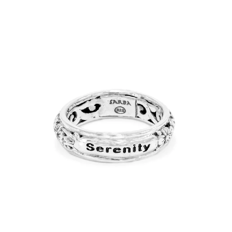 women’s gemstone rings-Sterling Silver Frangipani "Serenity" Ring Small Band