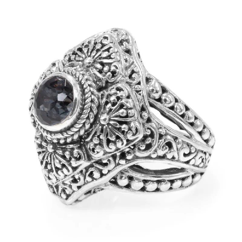 luxury engagement rings with diamonds-Sterling Silver Janyl Adair Black Knight™ Mystic Quartz Dinner Ring