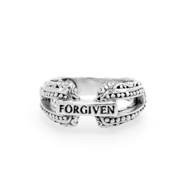 men’s diamond engagement rings-Sterling Silver Watermark "Forgiven" Ring Small